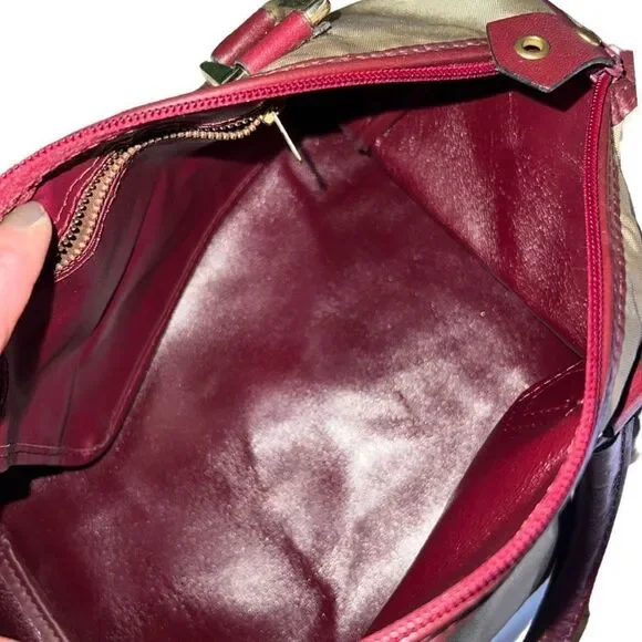Rare Vintage Christian Dior 1980s Khaki Red Straps Boston Bowling Bag